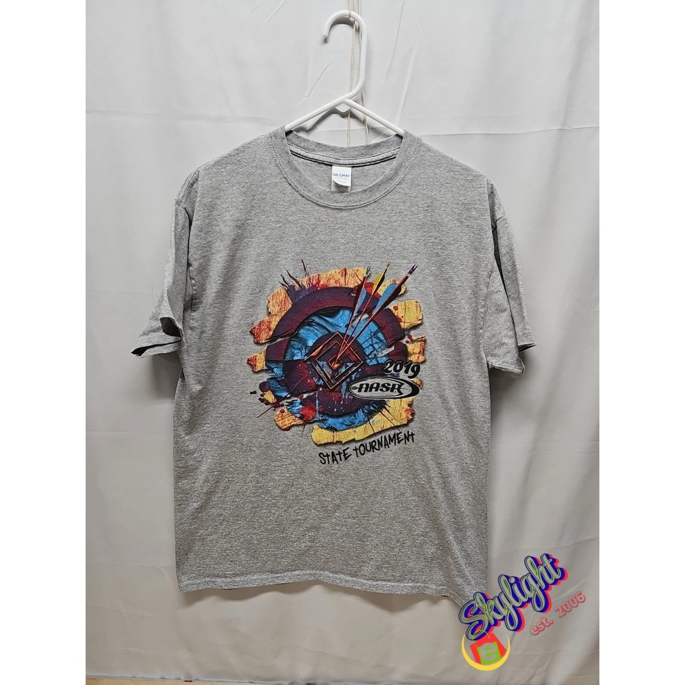 Gildan Mens Gray Vintage Archery T shirt archery school Size Reg Large